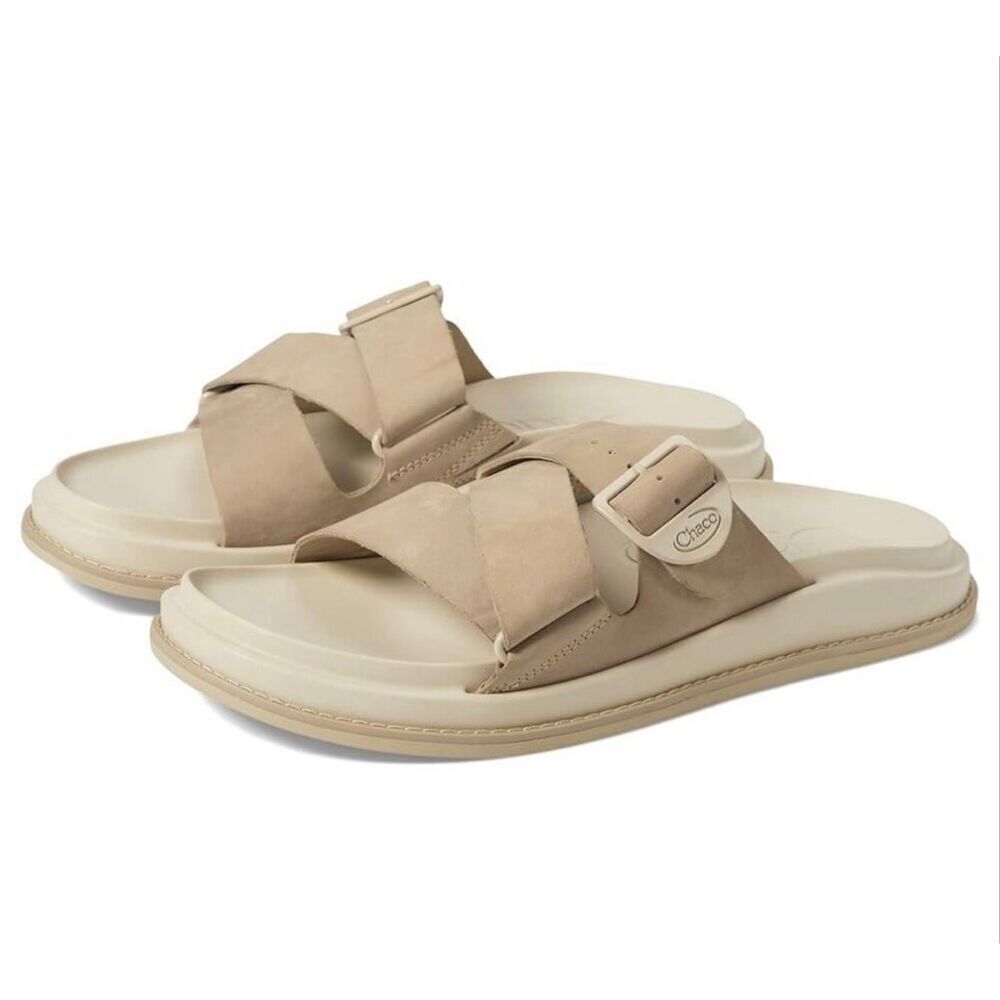 Chaco Women’s The Townes Slide Angora Cream Tan Nubuck Leather Slide Sandal - Picture 12 of 13